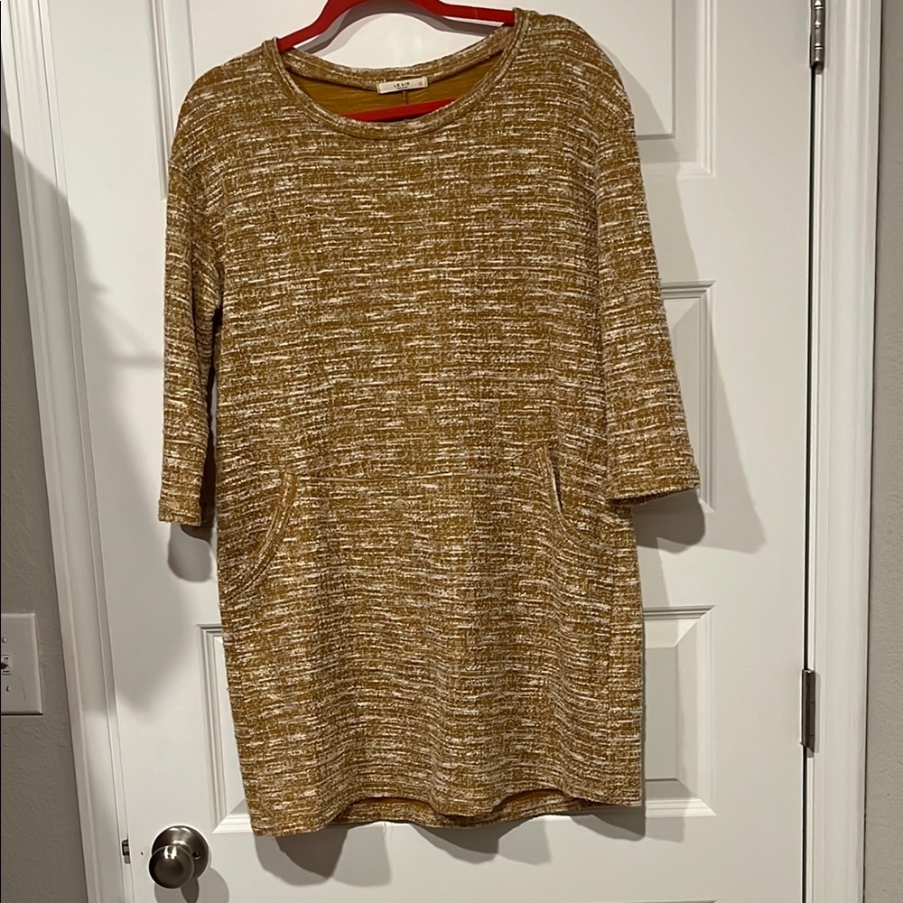 Mustard Yellow, white Textured Knit Dress